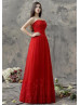 Strapless Beaded Red Lace Tulle Contemporary Evening Dress